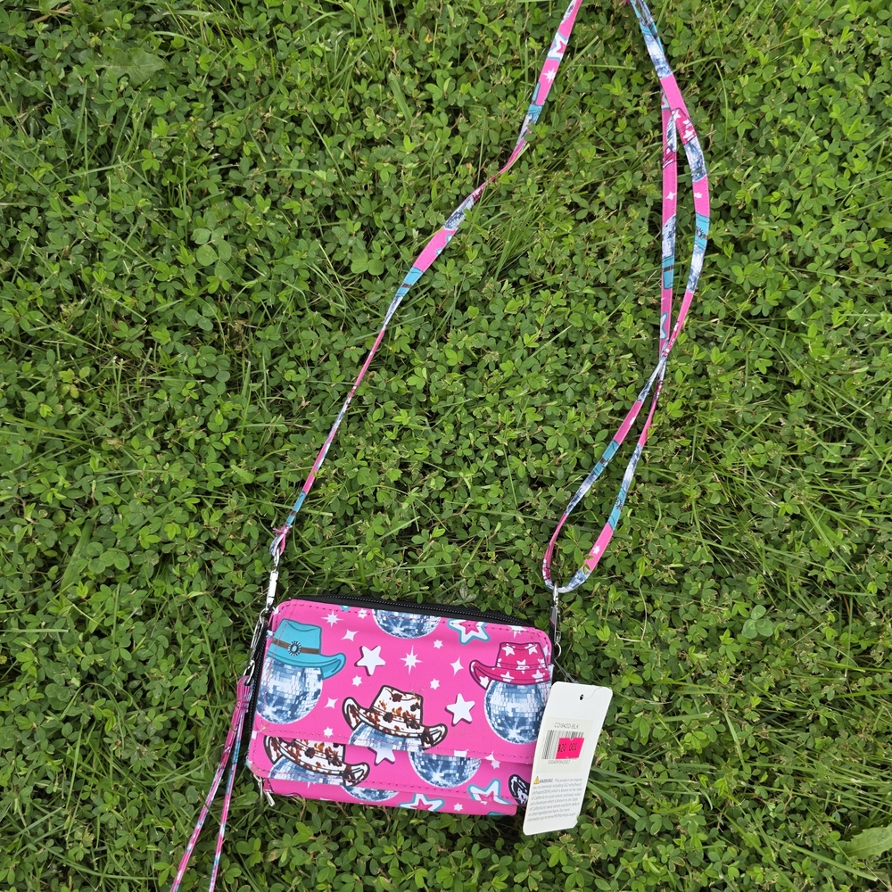 Pink and Blue Disco Cowboy Hat Ball Crossbody Bag